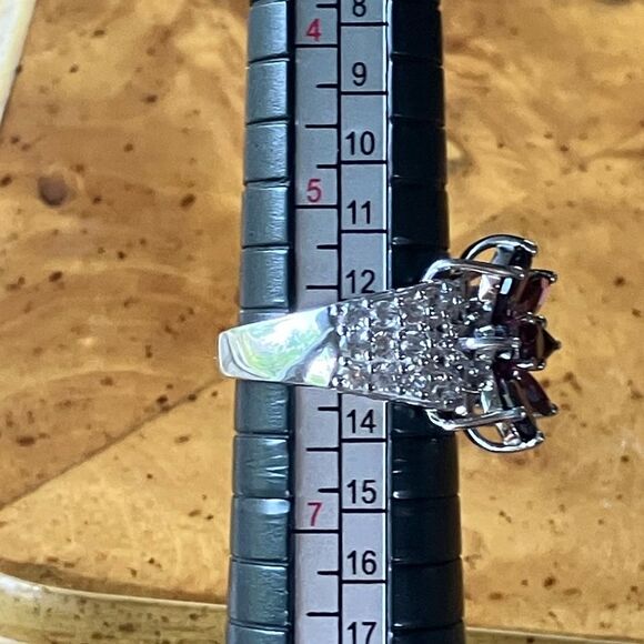 Natural Rhodolite Garnet Sterling Silver Cocktail Ring Size 6 - Picture 6 of 8